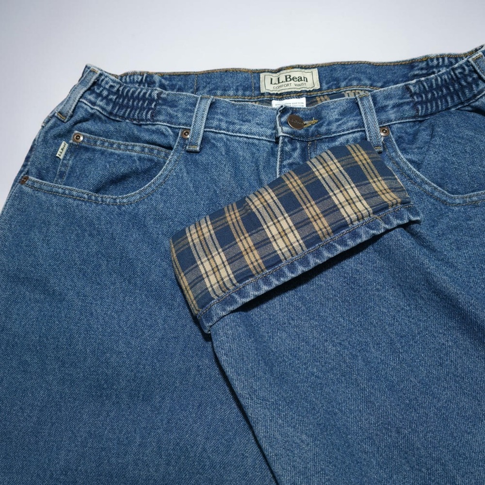 LL Bean Flannel Lined Jeans Mens 34 x 29 Blue Comfort Waist Denim Pants